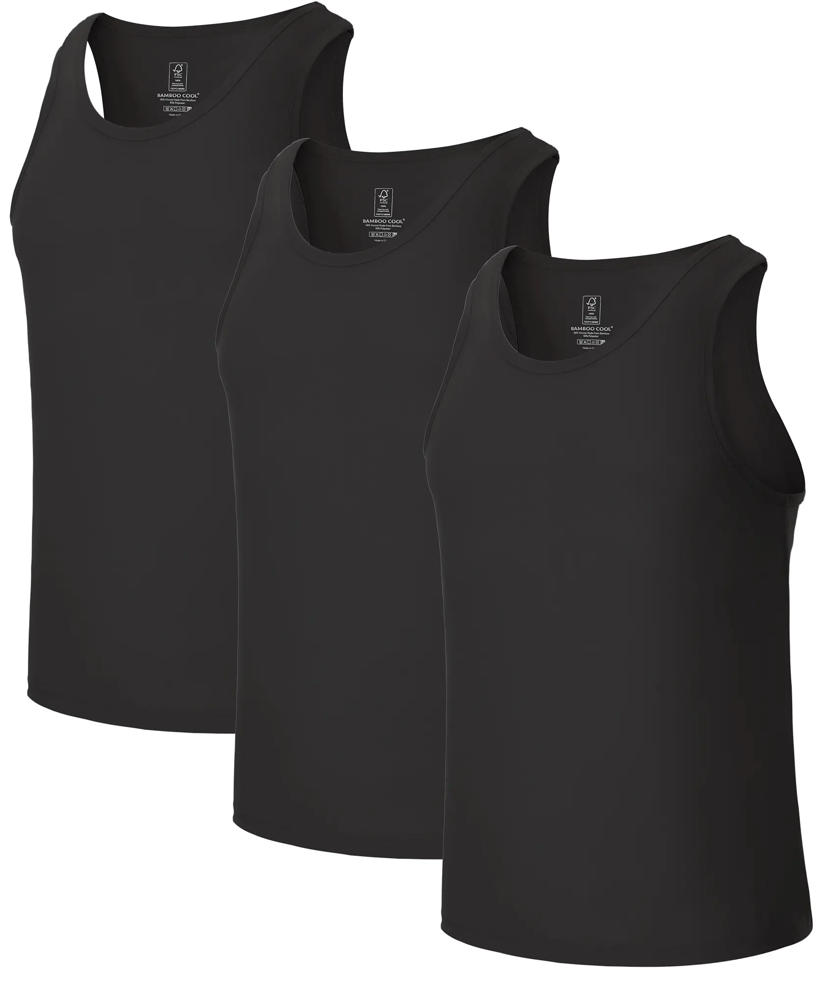 BAMBOO COOL Men's 3-Pack Plain Sleeveless Undershirts, Regular Fit Menswear Tank Tops, Stretchy Bamboo Fabric Moisture-Wicking Base Layer, Basic, Casual, Lightweight