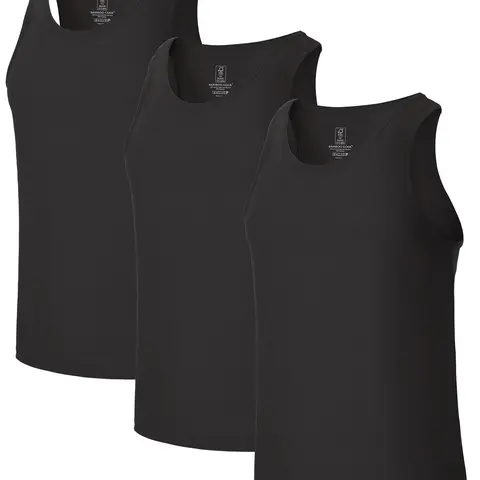 BAMBOO COOL Men's 3-Pack Plain Sleeveless Tank Vest Undershirts Tank Tops - Regular Fit, Stretchy Bamboo Fabric, Moisture-Wicking, Anti-Shrink, Lightweight, Breathable, Shape-Holding, Clean Casual Base Layer