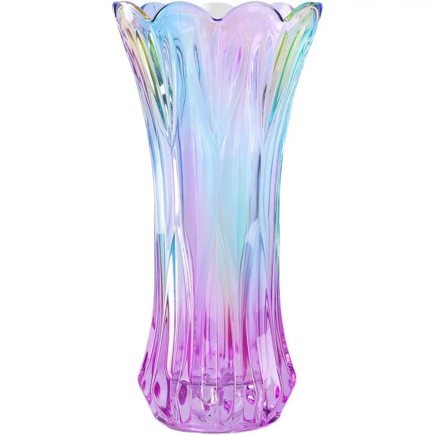 12 in Thickened Heavy Phoenix Tail Shape Colorful Glass Vase - Decorative, Smooth, 29cm Tall, 10cm/3.94 inches Bottom, Raised Vines, Modern Art Home Centerpiece, Wedding Flower Arrangement, Heavy Weight