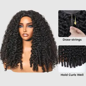 OQ HAIR Burmese Curly Half Wig Human Hair 250% Density 3 In 1 Seamless Flip Over Half Wigs Glueless Wear And Go Beginner Friendly Water Wave Wig With Drawstring