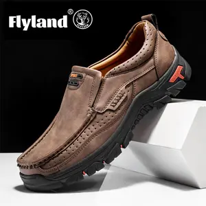 FLYLAND Men‘s Fashion Loafers Vintage Chukka Slip-on Ankle Boots Handmade Casual Shoes