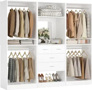 Unikito 75 Inch Closet System with 4 Drawers, 6.3FT Walk in Closet Organizer with Hanging Rods and Mirror Design, Reversible Large Closet Wardrobe with Shelves, Adjustable Closet Tower