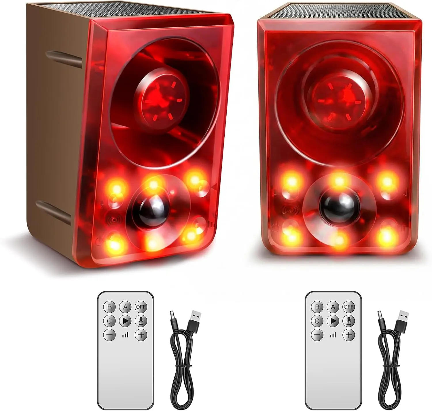 2-Pack Solar Outdoor Motion Sensor Security Alarm - 130dB Loud, 13 Sound Options (Dog Barking, Gunshot), Recording Support, Strobe Light for Deterring Raccoons, Deer, Coyotes
