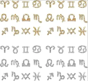 48Pcs Zodiac Nail Charms for Acrylic Nails Twelve Constellation 3D Rhinestone Nail Decorations for Jewelry Making Necklaces Supplies Women Girls DIY (Gold & Silver)