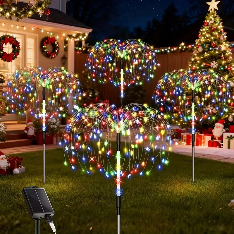 Solar Garden Lights Set of 4, Solar Firework Lights with 8 Modes, Perfect for Gardens Weddings Parties Lawn Yard Christmas Decorations, Holiday Party Decor, Party Decor Supplies, Outdoor Decorative Lights