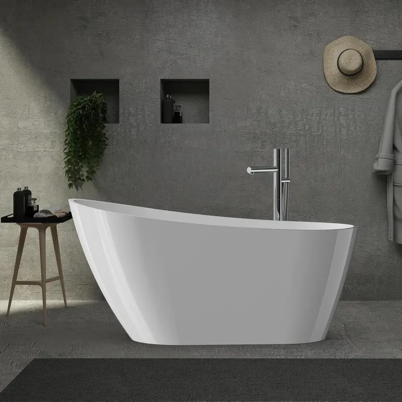67" Glossy White Oval High-Back Acrylic Freestanding Deep Soaking Tub, Integrated Slotted Overflow, Removable Anti-Clogging cUPC Certified Drain, Freestanding Soaking Baths
