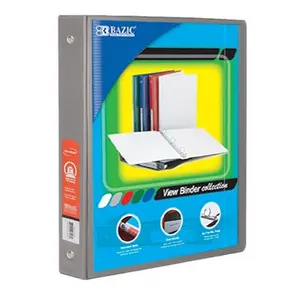 212 MAIN 1.5 in Grey 3-Ring View Binder with 2 Pockets, Case of 12, Office Stationery Binder Accessory
