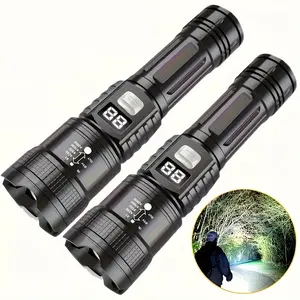 2 Pack Rechargeable Handheld LED Flashlights with Zoomable Spotlight, USB-Charging Ultra-Bright Flashlights with Battery Level Indicator, Ideal for Camping, Hiking, Emergencies, and Travel, Hiking Gear, High Lumens Flashlight