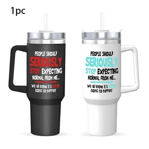 Funny Sarcastic Text Design 40oz Insulated Cup with Straw, Lid, Handle, Stainless Steel Water Bottle, Reusable Cup, Tumbler, Portable Cup for Office and Travel, Perfect Gift for Humor Fans