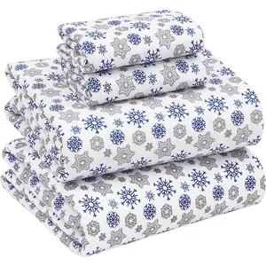 RUVANTI Flannel Sheets Queen Size - 100% Cotton Double Brushed Bed Sheets, Deep Pockets 16 Inches Queen Sheet Set, All Seasons Breathable & Extra Soft - Warm & Cozy, 4 Piece, Snow Flake Grey Zainitex Inc