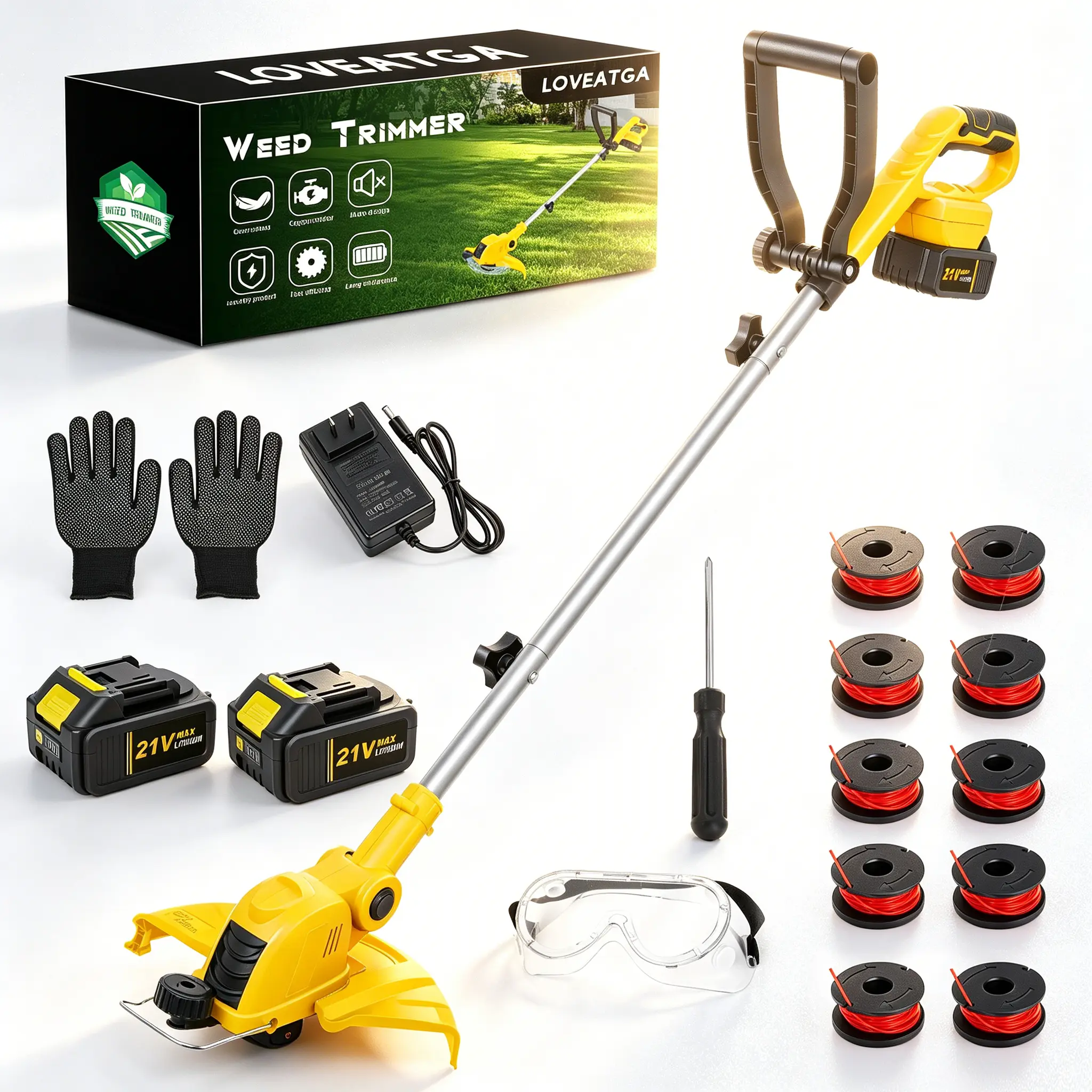 21V Cordless Lawn Edger & String Trimmer, 2×4.0Ah Battery Powered, 16800 RPM High-Speed Electric Weed Wacker, 3-in-1 Electric Lawn Mower for Cutting Grass, Lawn Trimmer & Edger, Garden Weed Wacker Cordless, Lawn Care Tools & Equipment