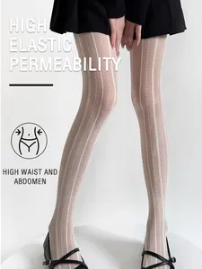 Legs Look Slimmer with Vertical Texture Stockings, High-Waist Plaid Design, Fashionable Slim-Fit Tights for All Seasons