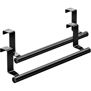 Stainless Steel Over Door Towel Rack, Towel Bar Holder, Universal Fit on Over Cabinet Cupboard Doors, Home Organizer for Bathroom Kitchen, Bathroom Organizing Accessories