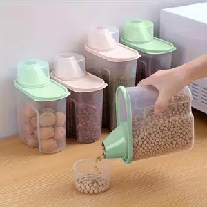 Plastic Cereal Dispenser Storage Box Kitchen Food Grain Rice Container Nice Kitchen Rice Storage Box Flour Grain Storage Set of 4 Pieces(L Pink, L Green, M Pink, M Green)
