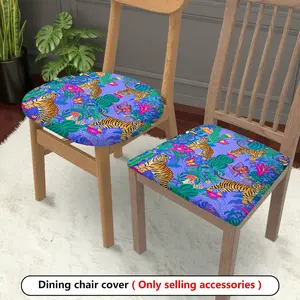 2/4/6pcs Jungle Safari Animal Print Elastic Restaurant Chair Seat Cover, Exotic Wildlife Theme, Detachable Washable Cushion Seat Cover Protective Cover Suitable for Restaurant Living Room Office Home Decoration.