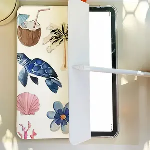 1P Underwater World Foldable Flip Stand Pen Slot Anti-Drop Case for iPad, Foldable Anti-Slip Adjustable Kickstand Flexible Hybrid Protective Cover, Compatible with iPad Air 4th/Air 5th 10.9-inch, 7th/8th/9th 10.2-inch, 5th/6th/Air 1/Air 2 9.7-inch