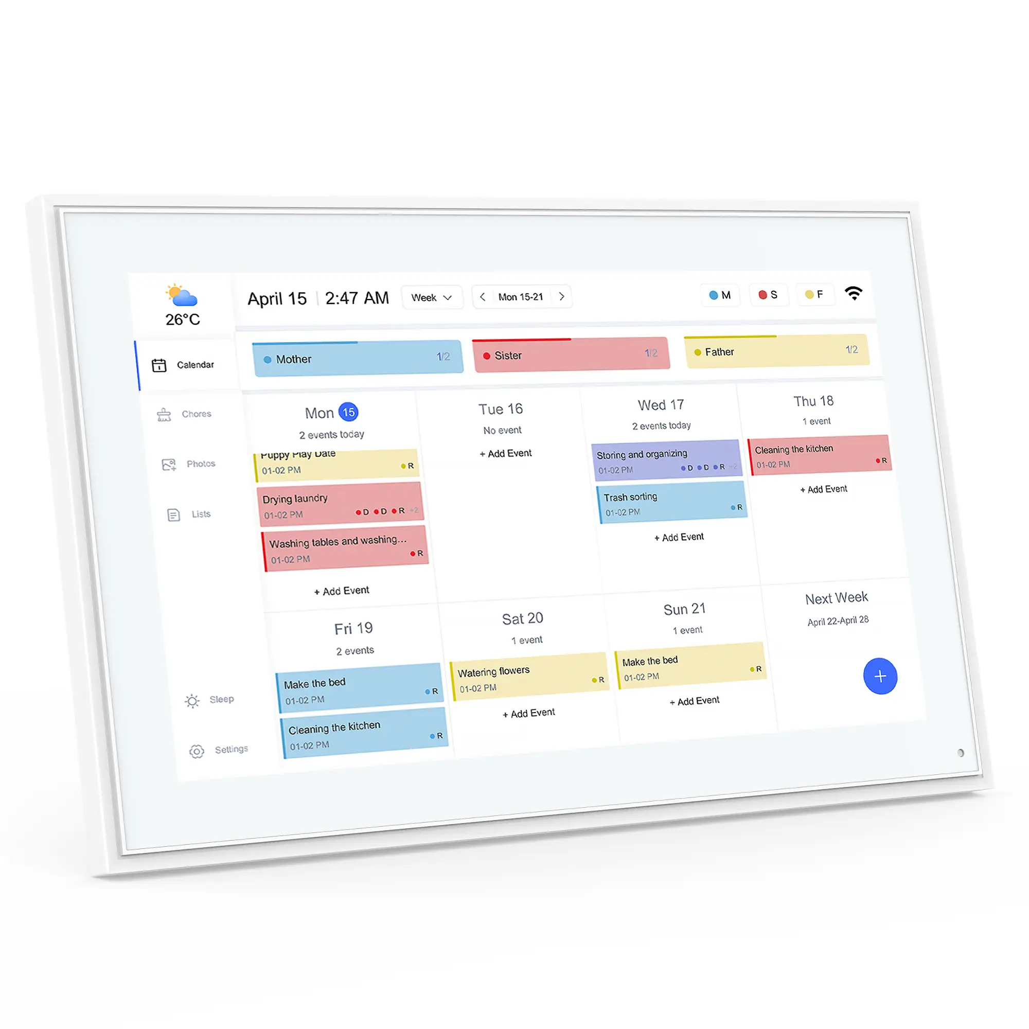 15.6 Inch Smart Digital Calendar & Wall Planners, Full HD Interactive Touchscreen Display for Family Schedules Chore Chart - Include Wall Mount & Desk