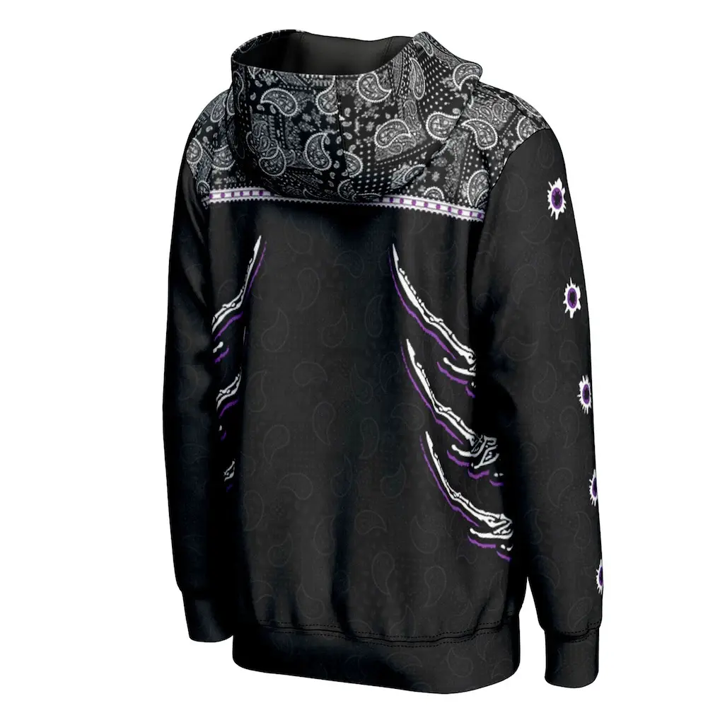 Dominik Mysterio WWE 3D Zip Hoodie Black Purple Paisley Bandana
