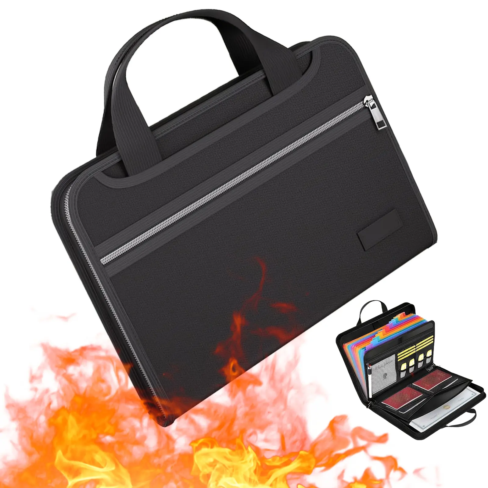 fireproof document organizer,Fireproof Accordion File Organizer with Handle，13 Pockets Document Organizer with Handle and Labels,Portable Home Travel Safe Storage for Letter A4 Files and More