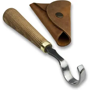 Sharky Spoon Carving Hook Knife 1.2 in (3 cm) – Curved Wood Carving Knife for Spoon and Bowl – Hand-Forged Carbon Blade and Ash Wood Handle for Fine Detailing (3, Ounces)