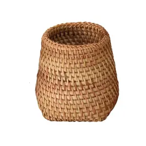 Handmade Rattan Storage Box Cosmetic Pen Holder Tea Ceremony Accessories Tableware Storage Decoration Household Storage Basket Home Organizer