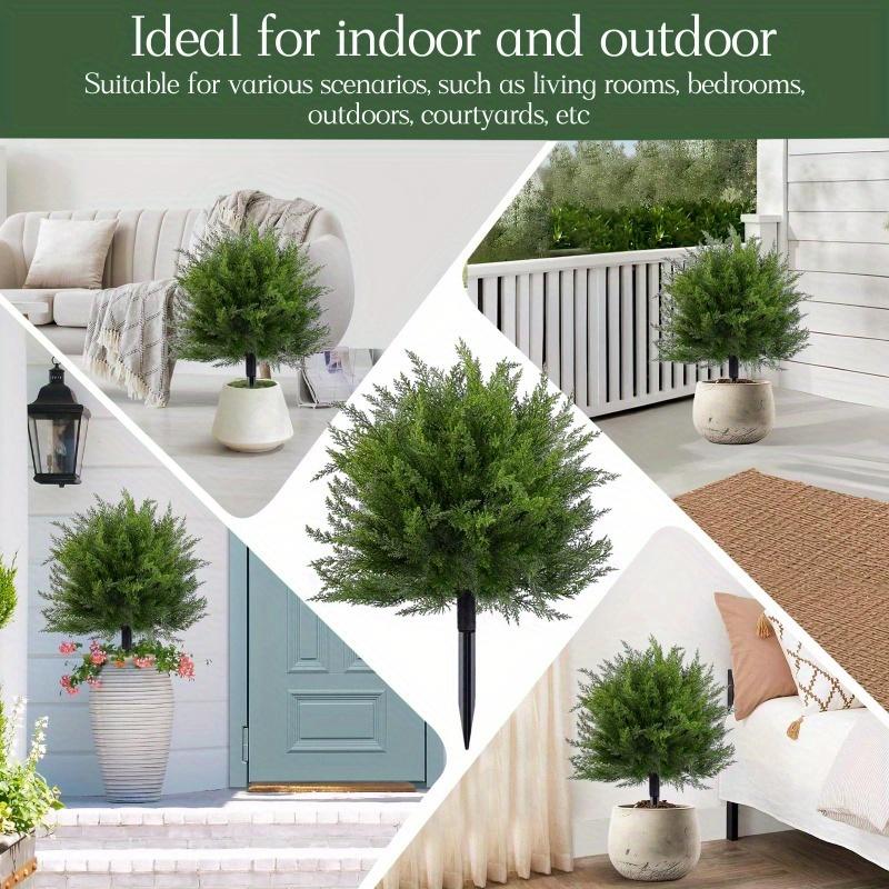 2 Pack Artificial Cedar Topiary Ball Trees with Ground Spike, UV Resistant Fake Bushes, Set of  Faux Cypress Fake Plants Faux Shrubs for Outdoor Indoor Front Porch Garden Decor.Floral Accent Decor