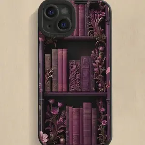 Retro Bookshelf Pattern Phone Case Casing, Anti-Drop Tpu Shockproof Protective Cover, Fits iPhone 17/16 Pro Max/15/14/13/12/11/XS/XR/7/8