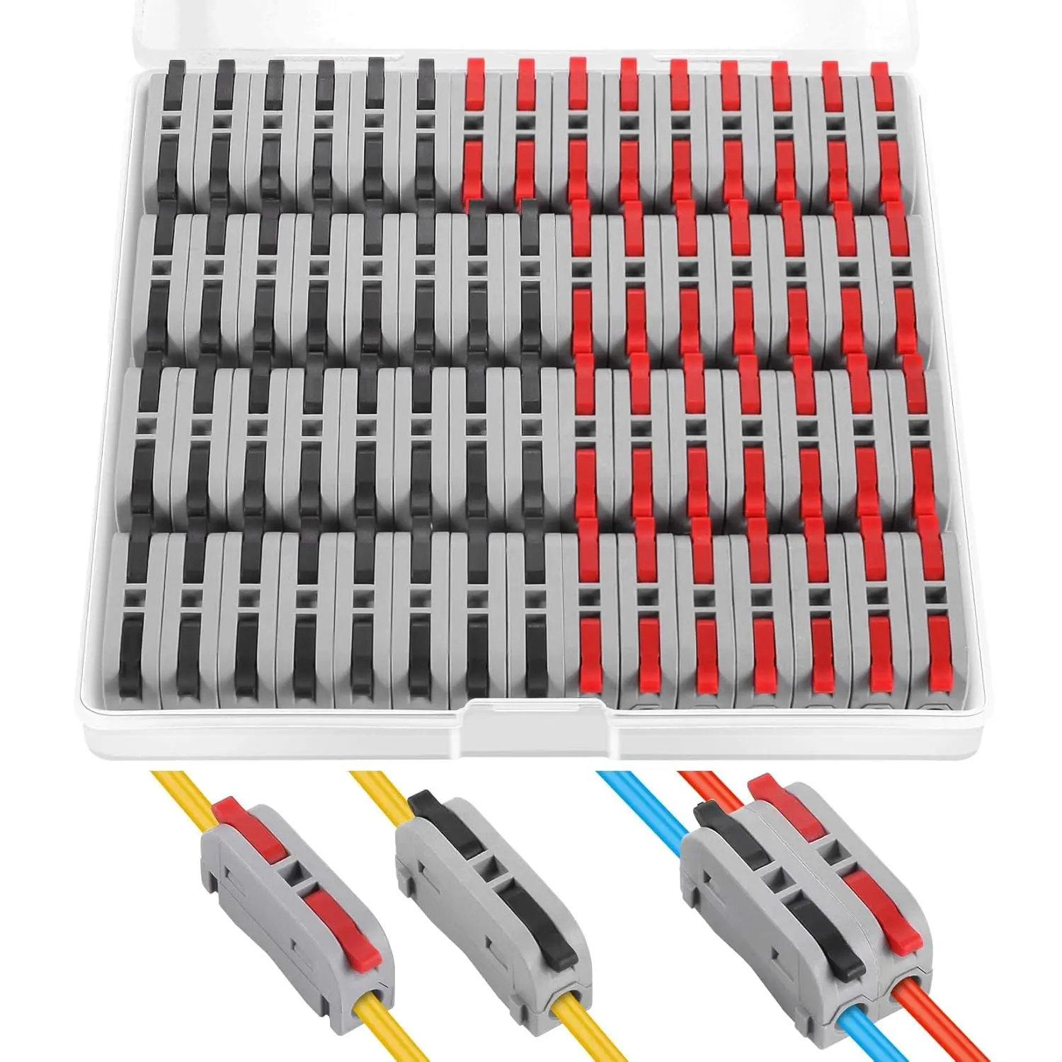 60 Pcs XHF Black-Red Conductor Compact Durable Reliable Universal Lever Connectors Nuts, 28-12 AWG (SPL-1) Electrical Wire Terminals for Circuit Inline Splices, Durable Reliable Connectors, Universal Connector