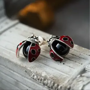 Ladybug Stud Earrings, Funky Unique Insect Costume Jewelry, Ideal Gift for Women
