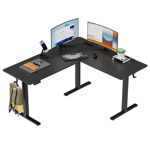 Gamork L-shaped Electric Height Adjustable Corner Desk, Standing desk,Power outlet embedded in desktop. 3-height memory presets and child lock function. Ideal for home and office work, gaming  63"×55"