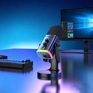 USB-C compatible condenser microphone with quick mute, RGB lighting and volume control. Suitable for live streaming, podcasts, audio recording, online courses and video conferences. USB Type-C microphone.