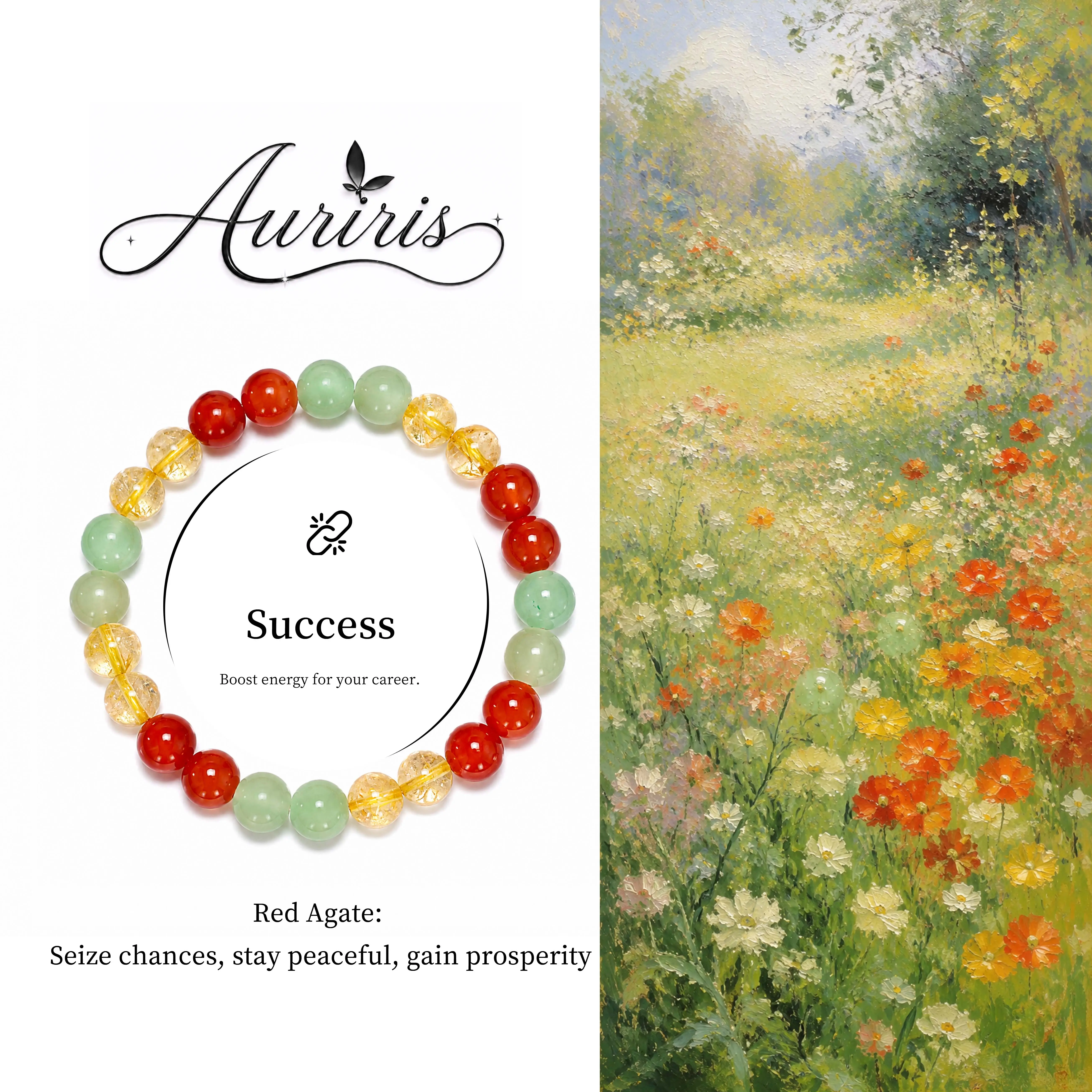The Success Energy Crystal Bracelet -  Red Agate Citrine Green Aventurine 8mm Beads | Crystal Healing & Protection Bracelet, Money Attraction Wealth Amulet, Good Fortune Encouragement Gift Daily Wear Jewelry