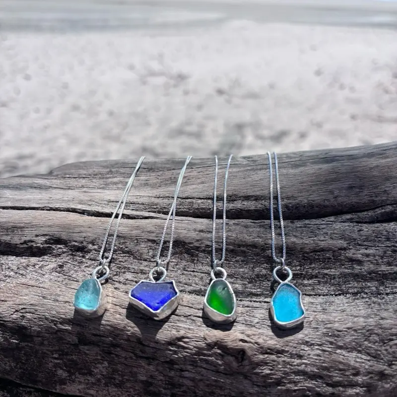 Mendocino Sea Glass Necklace – Sterling Silver Pendant (Choose #1–#4)