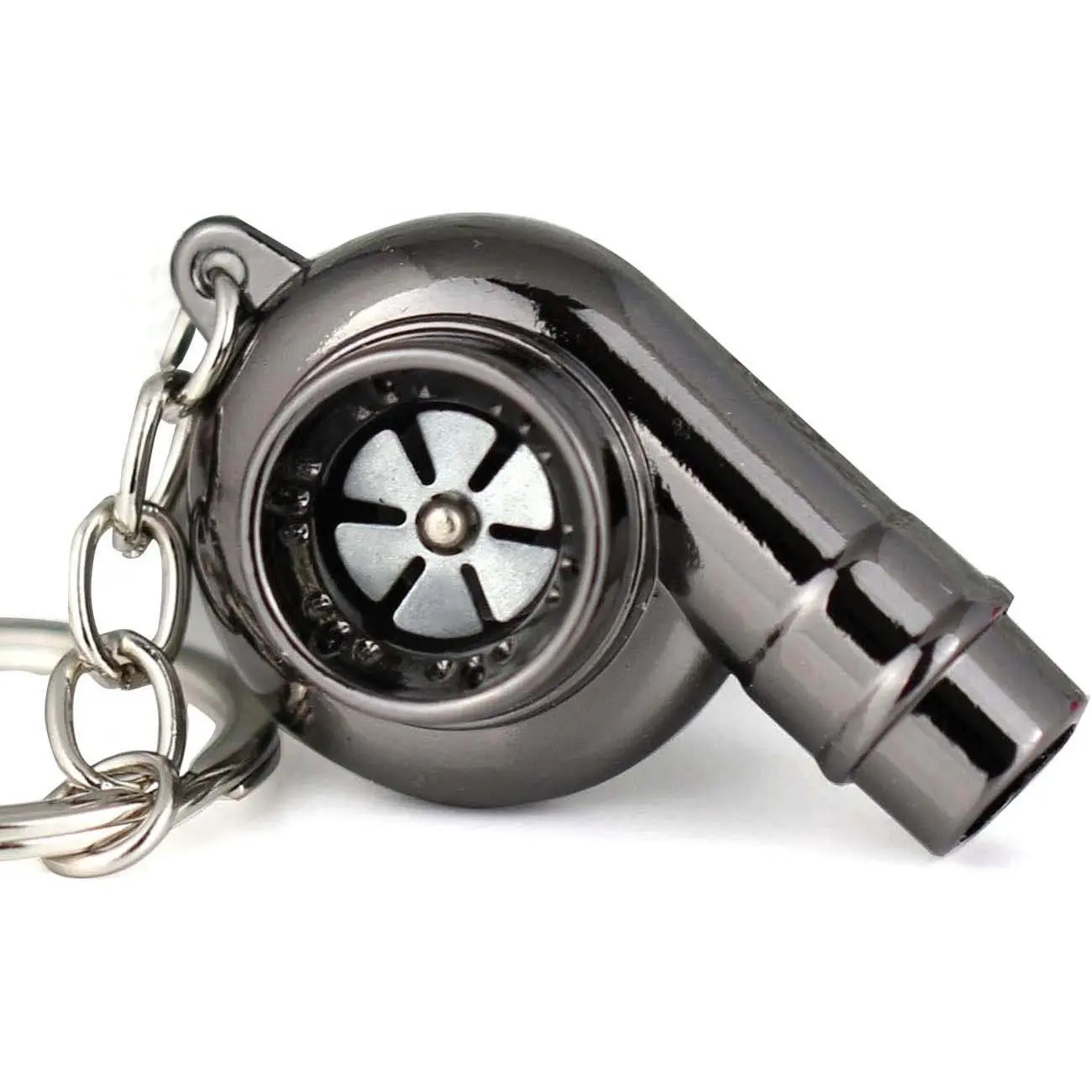 Creative Spinning New Chrome Polished Gunmetal Black Turbo Turbocharger Keychain Key Chain Ring Keyring Keyfob,make Whistle Sound