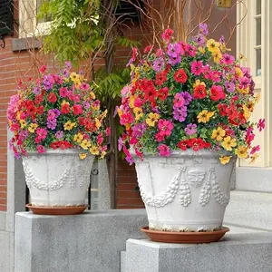 Artificial boxwood spherical potted plant with purple flowers, UV-resistant simulated green shrub, realistic artificial shrub, suitable for gardens, courtyards, and front porches (colored purple).