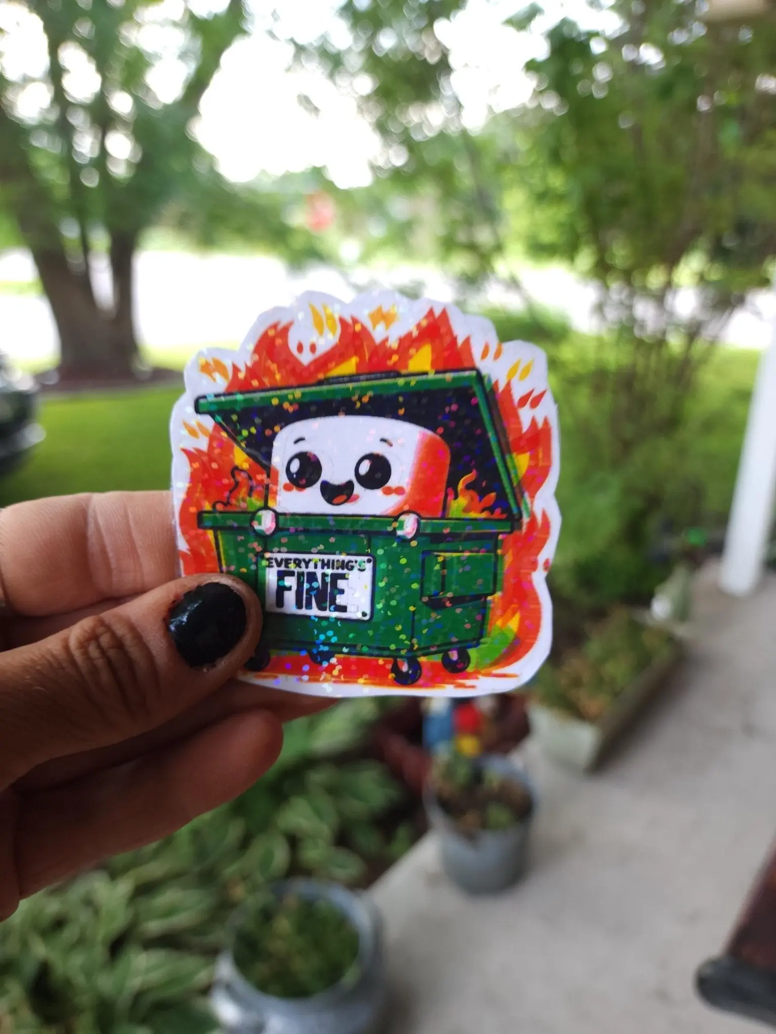 Everything Is Fine Dumpster Fire Sticker - Funny Sarcastic Humor