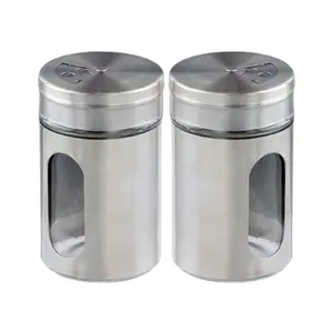 2-Piece Stainless Steel and Glass Food Storage Containers with Lids - Airtight Canisters for Spices