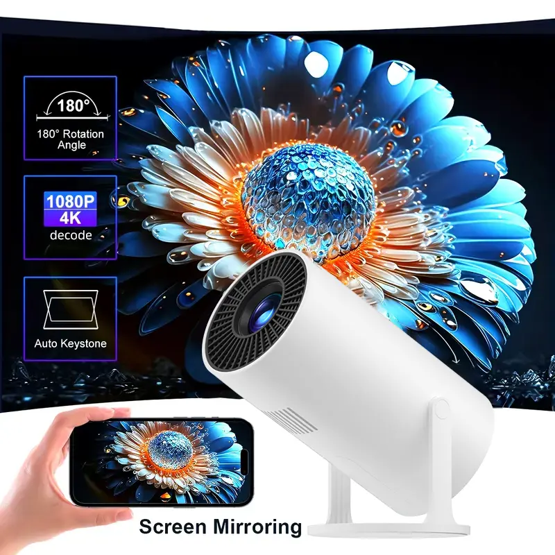 XBJ Mini Portable Projector with WiFi, BT5.2, 1080P Support, Manual Keystone Correction, 180° Rotation, Ideal for Outdoor/Bedroom Audio Viewing, Christmas Gift