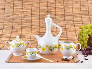 Coffee Set Adey Abeba Inspired by Ethiopia's National Flower with Elegant Floral Design and Complete Serving Pieces