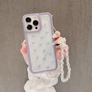 Bow Pattern Clear Phone Case with Lanyard, Cute Phone Protective Cover, Shockproof TPU Cover, Durable Phone Accessories Casing Compatible with iPhone 16 15 14 13 12 11 X Pro Max XS XS Max