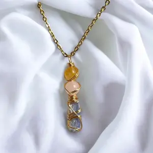 Anti Depression Necklace, Blue Kyanite, Citrine, Rose Quartz Necklace