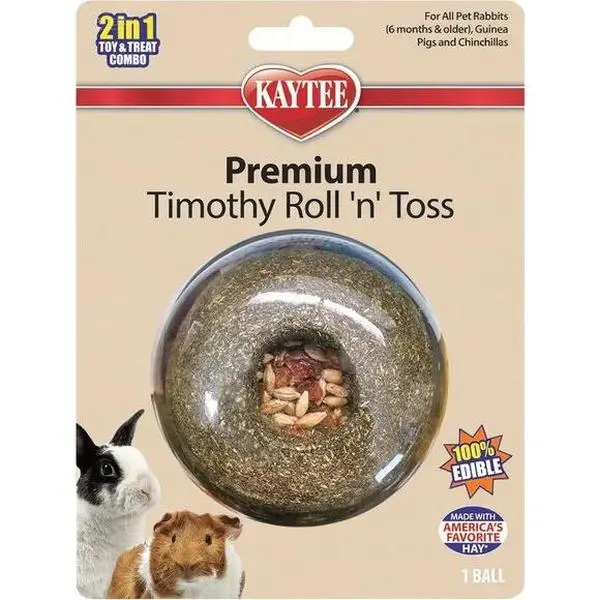 Interactive Small Pet Chewable Toy - 100% Edible Treat Dispenser with Timothy Hay, Vegetables & Bonding Bites - Roll-Toss Foraging Fun for Rabbits, Guinea Pigs, Chinchillas, 100% Edible Toy, 1 Ball