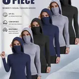 Women's 6-Pack UPF 50+ UV Protection Hooded Rashguards, Dry Fit Long Sleeve Compression Tops for Women, Lightweight Breathable Stretch Workout Tops for Cycling, Hiking