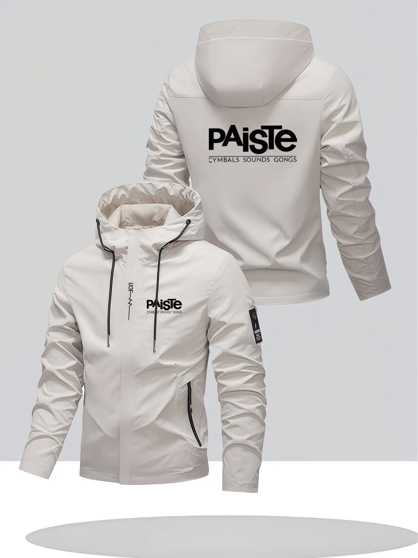 Men's Casual Hooded Windbreaker, Fashion Music Theme Letter Print Jacket, Lightweight Zipper Hoodie, Spring Outerwear for Drummers