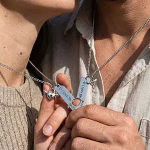 Satinless Steel "I Love You More/Most"Key Lock Pendant Couple Matching Necklace, Set of 2 Romantic Gifts for Him/Her