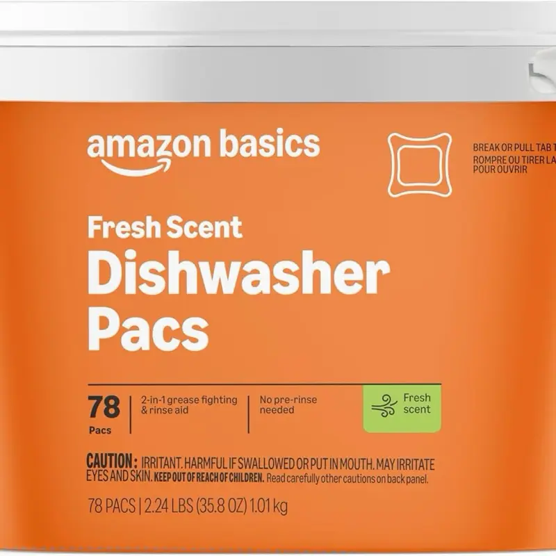 Amazon Basics Dishwasher Detergent Pacs, Fresh Scent, 78 Count Household Scented Perfume
