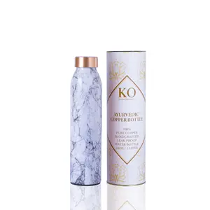 Kansa Organics Copper Bottle - White/Gray Marble Drinkware Handmade Water Bottles Tumbler Mug Cup