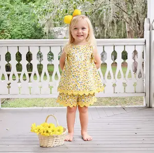 Sunflower Sunshine Floral Eleanor Short Set - Cute Yellow Girls Spring Outfit