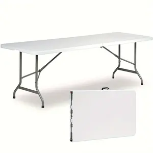HONGGE 8 Ft Rectangular White Plastic Folding Table