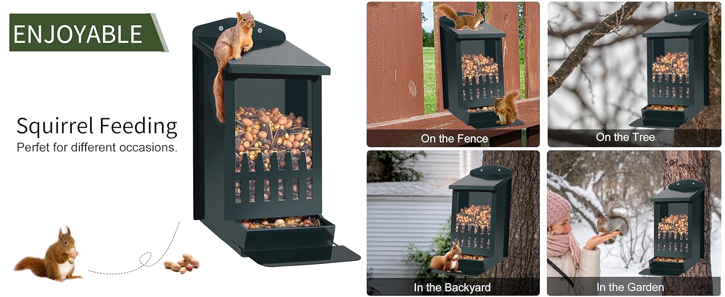 Wildpark Squirrel Feeder for Hanging Outside Tree，Mini Chipmunk Outdoors Squirrel Picnic Bench Feeders Table，Funny Metal House Boxes，Stronger Than Wooden Structure